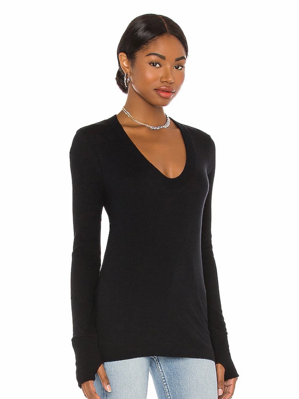 Enza Costa Cashmere-Cotton Blend Tunic V-Neck Sweatshirt, Small NWOT